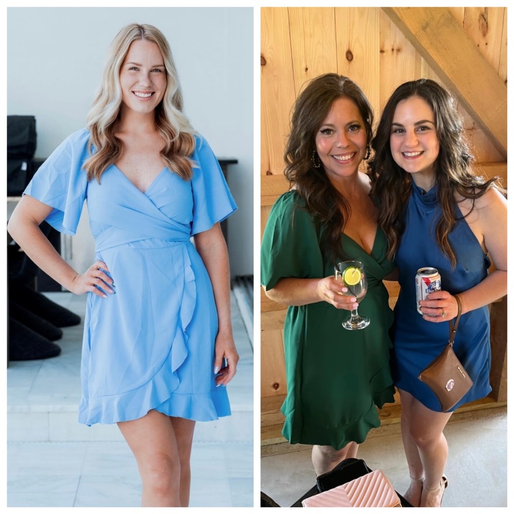 NWT Dokotoo Green V Wrap Tie Ruffle Short Flutter Sleeve Cocktail Mini Dress L - Picture 5 of 14